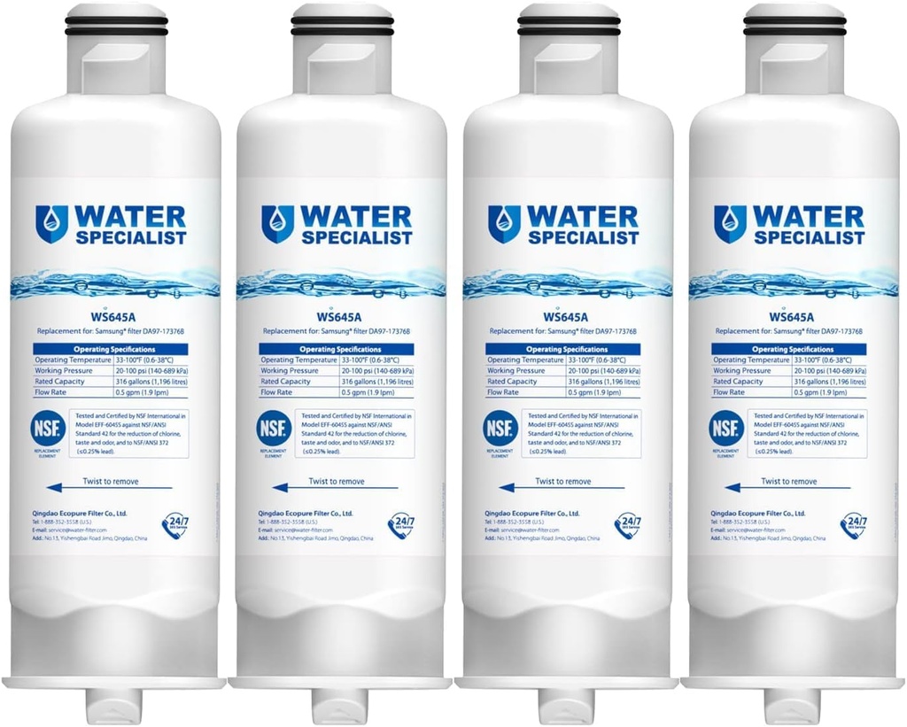 Waterspecialist DA97-17376B Replacement for Samsung HAF-QIN/EXP, HAF-QIN, DA97-08006C, RF28R7351SG, RF23M8070SR, RF23M8070SG, RF23M8090SG, RF28R7201SR, Refrigerator Water Filter (Pack of 4)