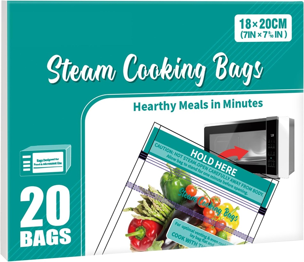 40 PCS Microwave Steaming Bags Disposable Food Cooking Bags for Vegetables, Potatoes and Meat, Easy to Use, Keep Fresh