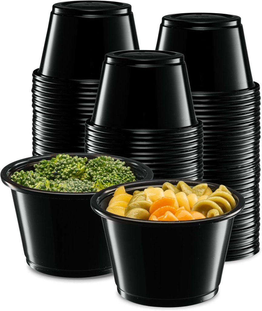 4 oz - 200 Cups Black Diposable Plastic Portion Cups No Lids, Small Mini Containers For Portion Controll, Jello Shots, Meal Prep, Sauce Cups, Slime, Condiments Disposable Souffle Cups & Much more