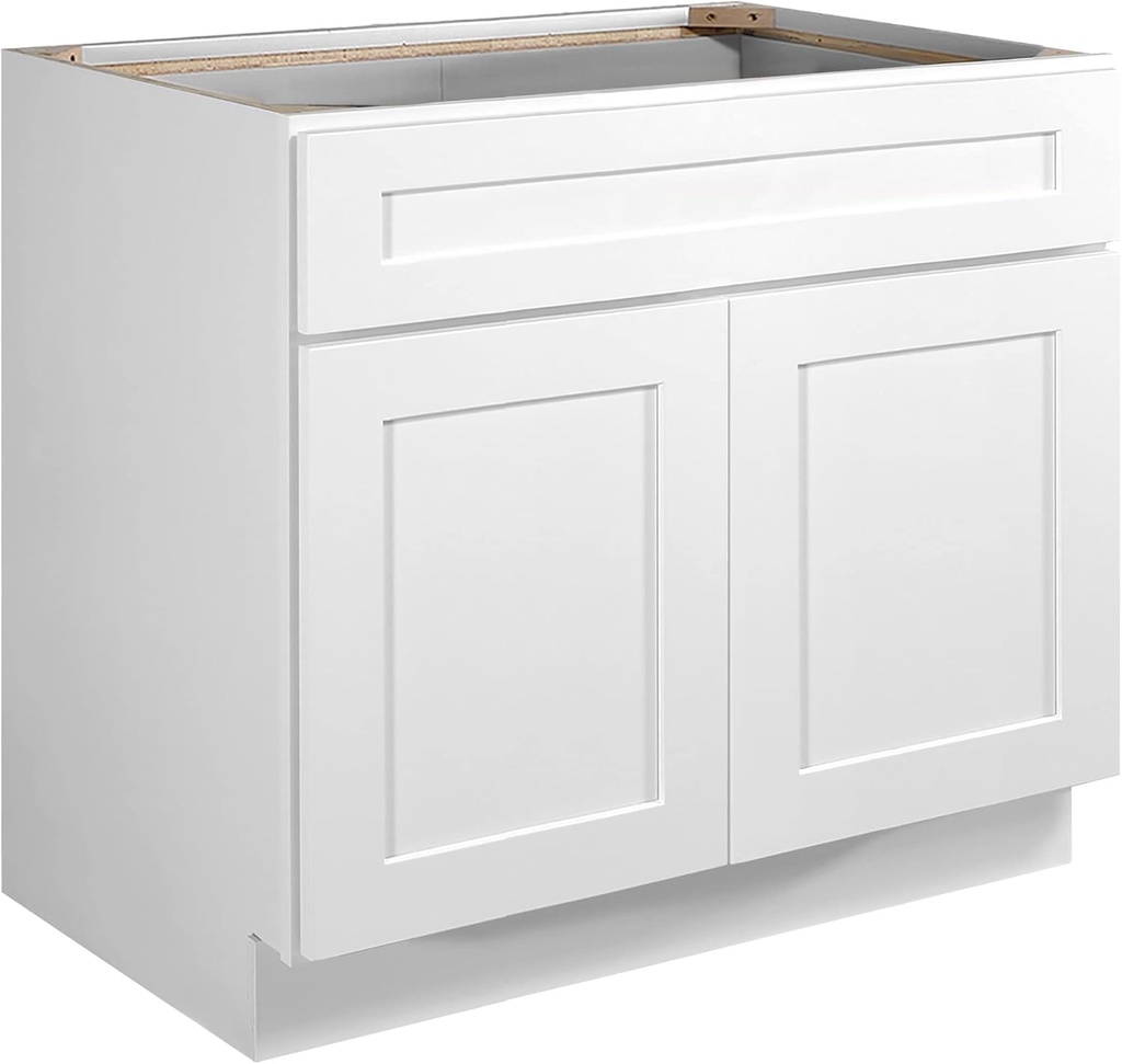 Brookings Shaker Unassembled Sink Base Kitchen Cabinet SB36, 36 W x 24 D x 34.5 H, Painted White, Solid Wood, Design House, 561498