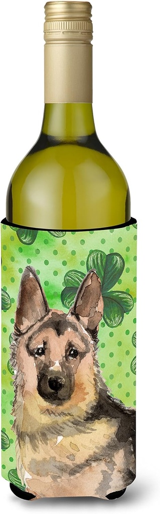 Caroline's Treasures BB9558LITERK German Shepherd St. Patrick's Wine Bottle Hugger Bottle Cooler Sleeve Hugger Machine Washable Collapsible Insulator Beverage Insulated Holder