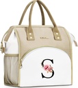 Initial Lunch Bag Women, Cooler Insulated Lunch Box for Girls, Large Adult Leakproof Lunch Box for Picnic Work, Personalized Tote Bag, Birthday Gifts/Christmas Day Gifts, Letter S.