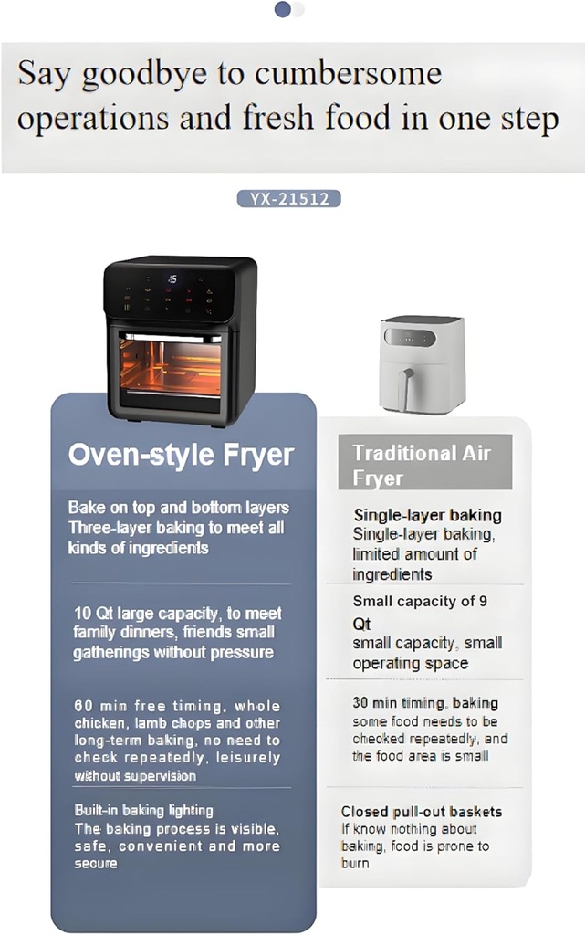 Simple Deluxe Digital Air Fryer, 10 QT, 12 Preset Functions, 1700W, Grey