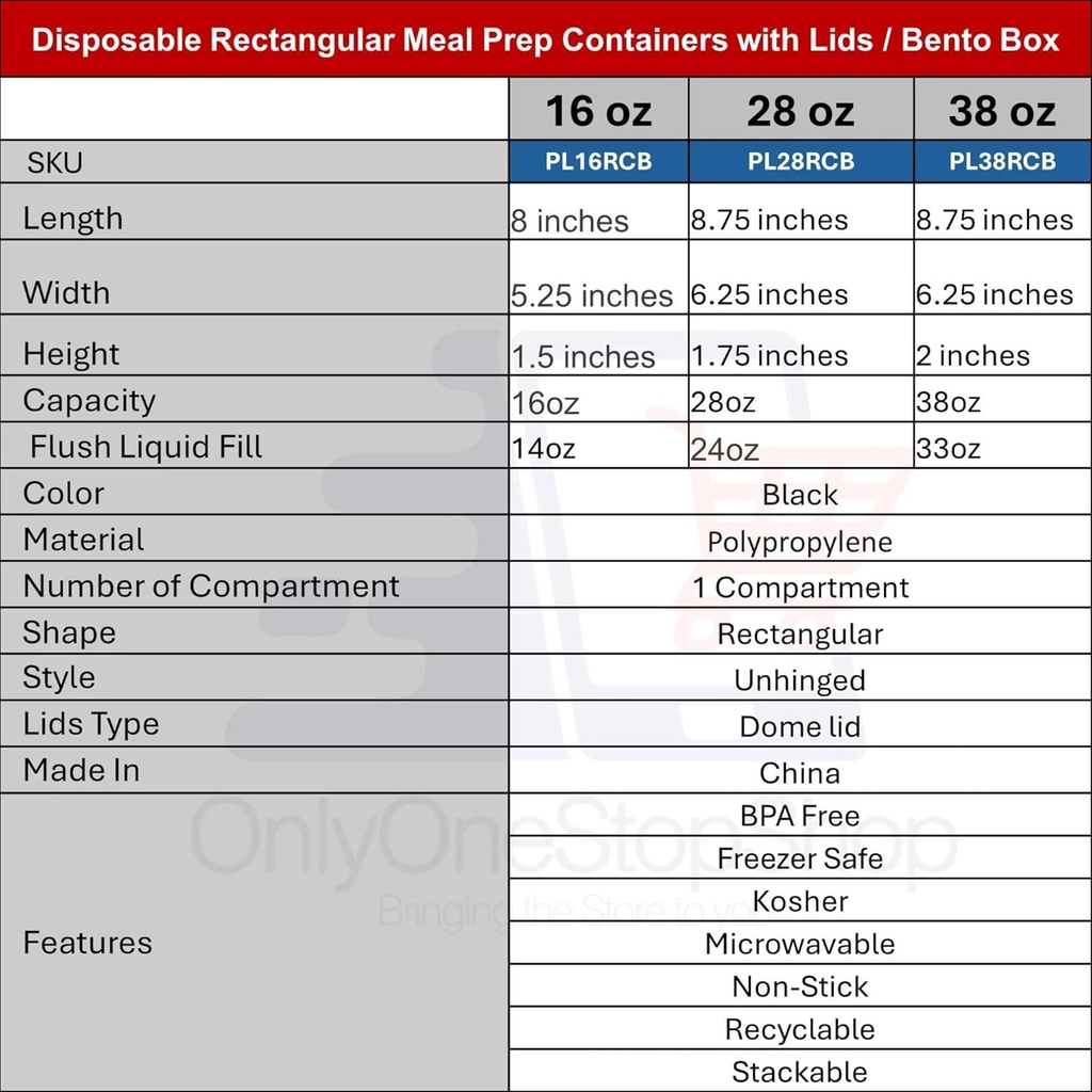 28oz Disposable Black Meal Prep/Bento Box with Clear Dome Lids - Rectangular Plastic Meal Containers - Leak Proof and Reusable Box : Perfect For Salad, Meal Prep and Fruits : Set of 10