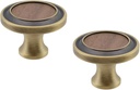 Wooden Brass Cabinet Drawer Knobs Walnut Grain Dresser Vanity 1.18 Inch Round Single Hole Handles Modern Furniture Door Hardware Pulls for Closet Cupboard Wardrobe,2 Pcs (Antique Copper)