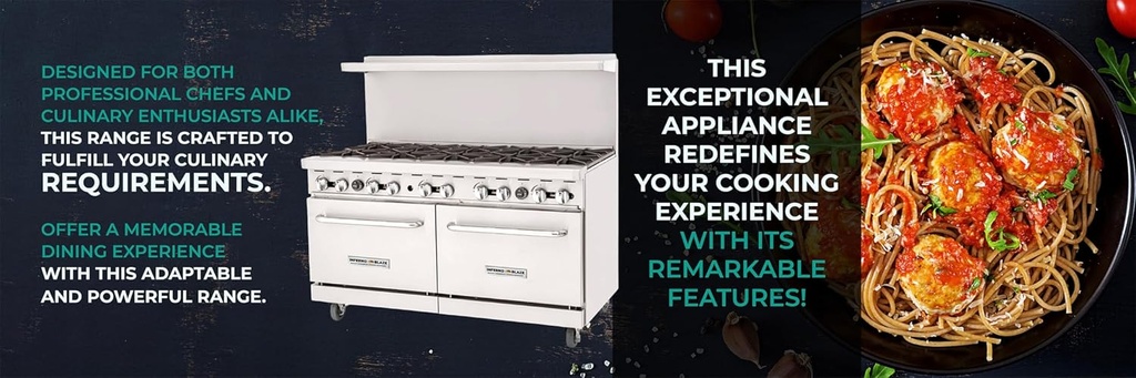 Inferno Blaze Premium IBP-GR-60/LP 60" Liquid Propane 10 Burner Range with 2 Standard Ovens 285,000 BTU - ETL Certified, Stainless Steel Exterior Cooking Gas Range - Perfect for Commercial Kitchens