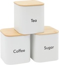 Juvale Coffee Bean Storage Canisters for Countertop - 3-Piece White Iron 48 oz Set - Silicone Seal Lids for Freshness - Sugar Jar & Tea Organizer - Coffee Bar Accessories & Countertop Organization