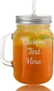 Personalized Mason Jar Mug with Handle, Lid & Straw - Custom Engraved 16oz Drinking Glass cup for Iced Coffee, Smoothie, Gifts for Weddings, Birthdays, Housewarming