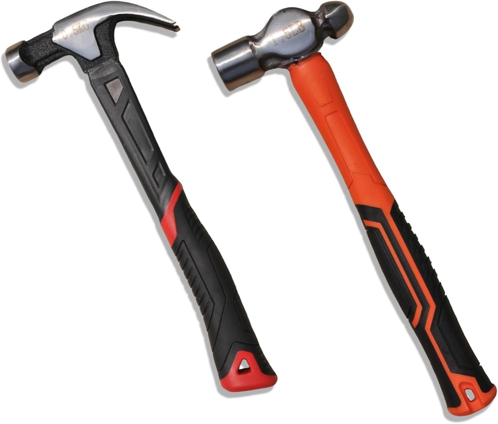 2-pack Hammer Set, TPR Ball Peen Hammer 32OZ, TPR Curved Claw Hammer 26OZ