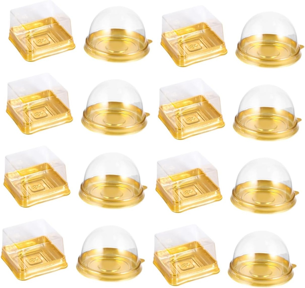 Zerodeko 100pcs Round Moon Cake Packaging Boxes Golden Plastic Containers for Pastries Egg-yolk Puff and Cakes Multipurpose Bakery Storage