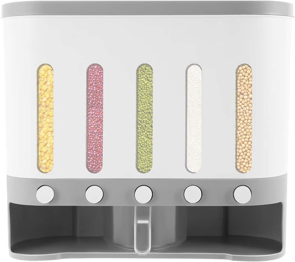 Kitchen Wall Mounted Dry Food Dispenser, 5 Grid Storage Dispenser Dry Food Storage Box For Beans Rice Grain