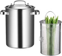 Vegetable Asparagus Steamer Pot with Inner Steamer Basket and Steel Lid - 4L Stainless Stockpot Spaghetti Pasta Cooker Home Deep Fryer Pot for Boiled Eggs, Shrimp, French Fries, Chicken