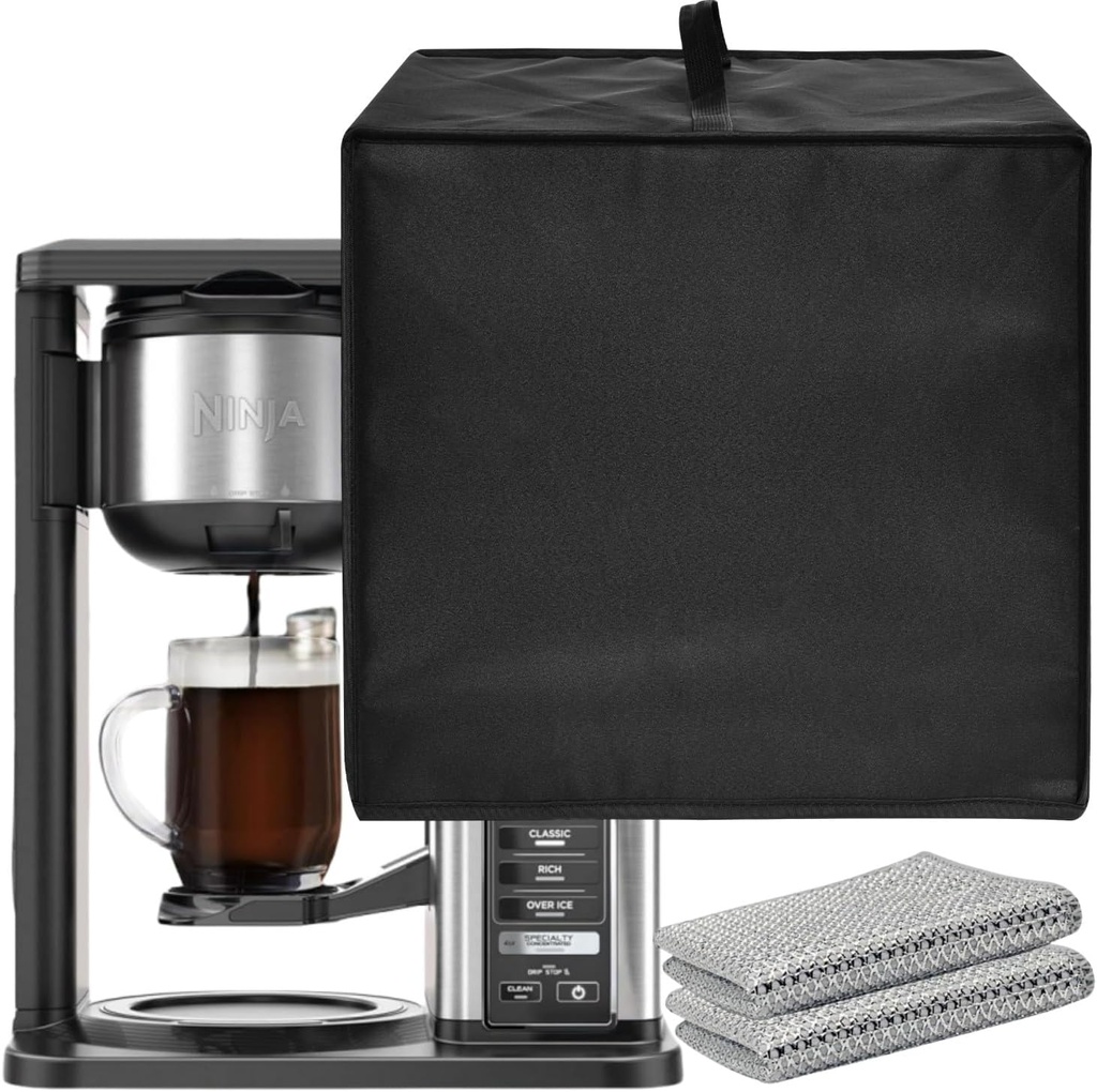 Coffee Machine Cover, Black, Compatible With Ninja CM401/CFP307/CFN601/CM371/CFP101, Dustproof & Waterproof, 13.38" x 11" x 14.96"