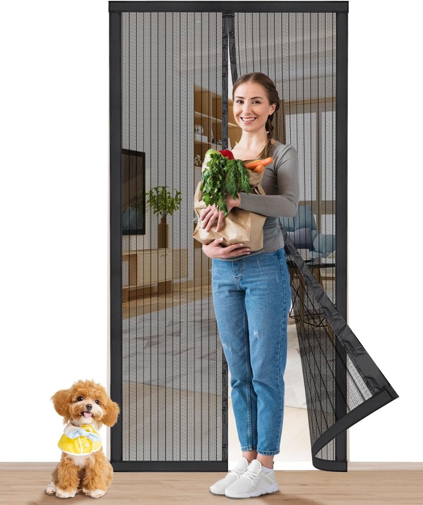 Smartor Magnetic Screen Door Magnetic Closure Fits 36"x82" Doors |Polyester - Retractable Screen Door Mesh| Self Sealing|Hands Free |Keeps Bugs Out|Pet and Kid Friendly-38 Inch x 83 Inch