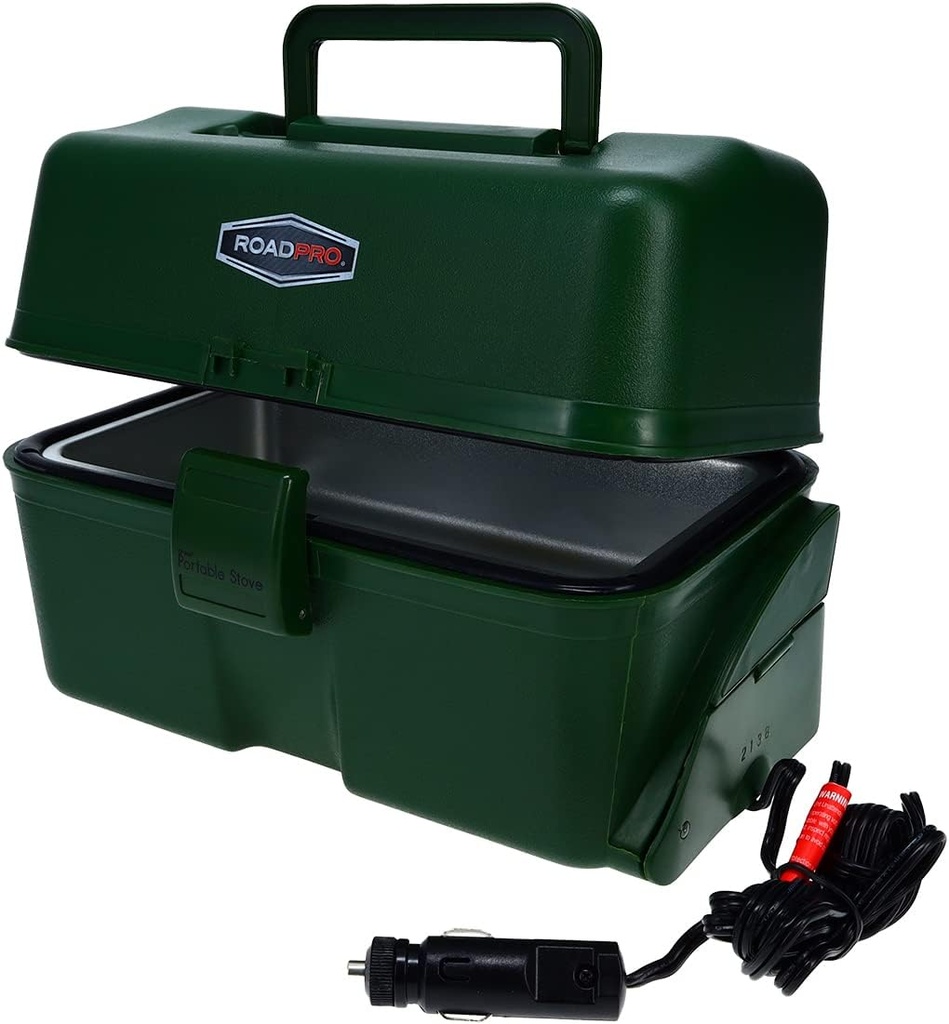RoadPro RPLBSTOVET2 Electric Lunch Box Oven for Truck Portable Food Warmer Heated Lunch Box for Adults 12v Car Stove Van Life Travel or Construction – Deluxe, Hunter Green, 1 Quart