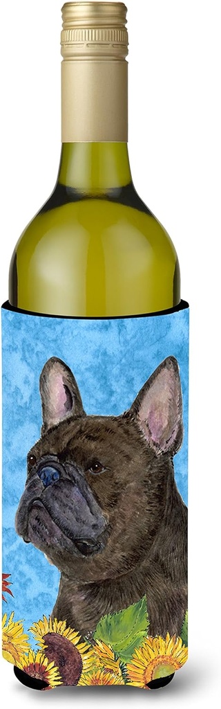 Caroline's Treasures SS4152LITERK French Bulldog in Summer Flowers Wine Bottle Hugger Bottle Cooler Sleeve Hugger Machine Washable Collapsible Insulator Beverage Insulated Holder