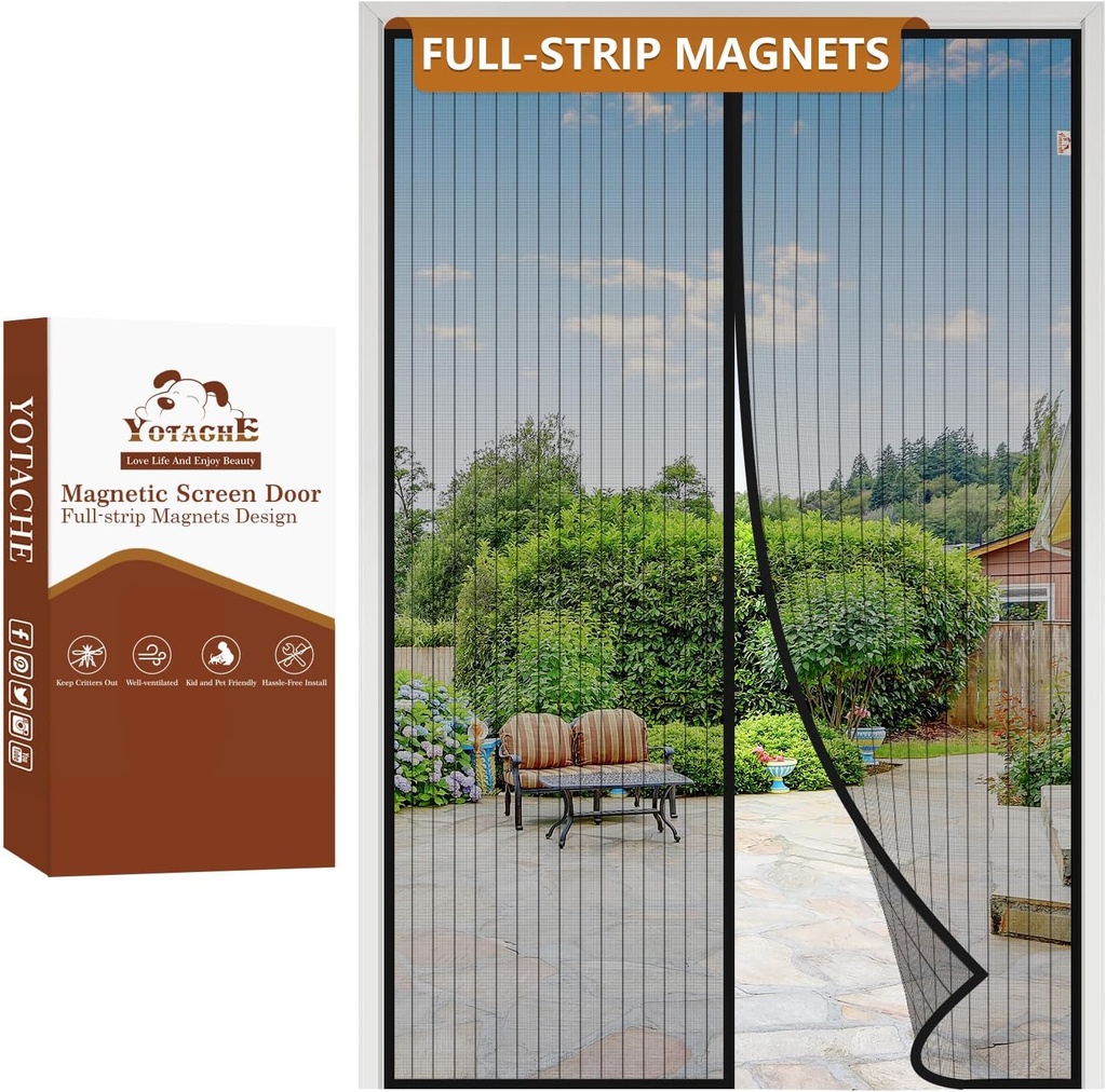 Yotache Magnetic Screen Door Fit Doors 72"x80", Screen Size 74"x81", Reinforced Screen Mesh with Full Strip Magnets for Front/Back Sliding Doors