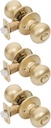 Designers Impressions Bedford Design Satin Brass Round Privacy Door Knob (Bed & Bath), 3 Pack