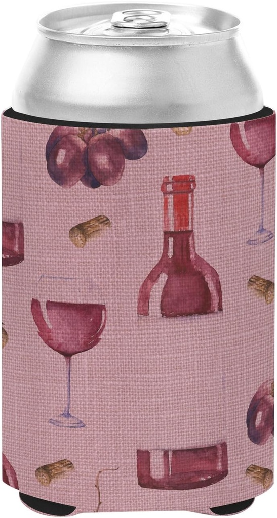 Caroline's Treasures BB5195CC Red Wine on Linen Can or Bottle Hugger Cooler Washable Drink Sleeve Collapsible Beverage Insulated Holder, Can Hugger, Multicolor