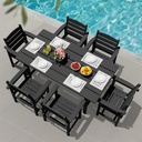 Outdoor HDPE Dining Set, 7 Pieces Outdoor Furniture with Large Table& 6 Chairs, All-Weather Patio Dining Set for Lawn, Garden, Backyard, Black