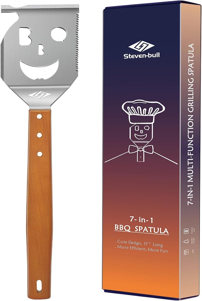 Grill Spatula for Outdoor Grill, 7-in-1 BBQ Spatula for Grill, 17 Inch Long Barbecue Tool, Perfect BBQ Gifts for Men (Color Box Packaging)