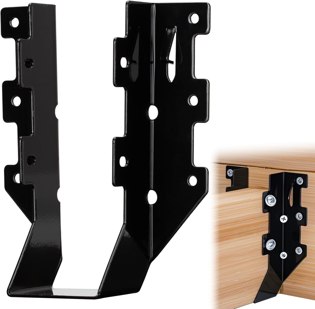 10 Pack 2x6 Joist Hanger Black Powder Coated, Q235B Galvanized Steel Face Mount Rafter Brackets, Fits Truss Connectors, Hurricane Ties for Wood Floor Deck, Ceiling Joists