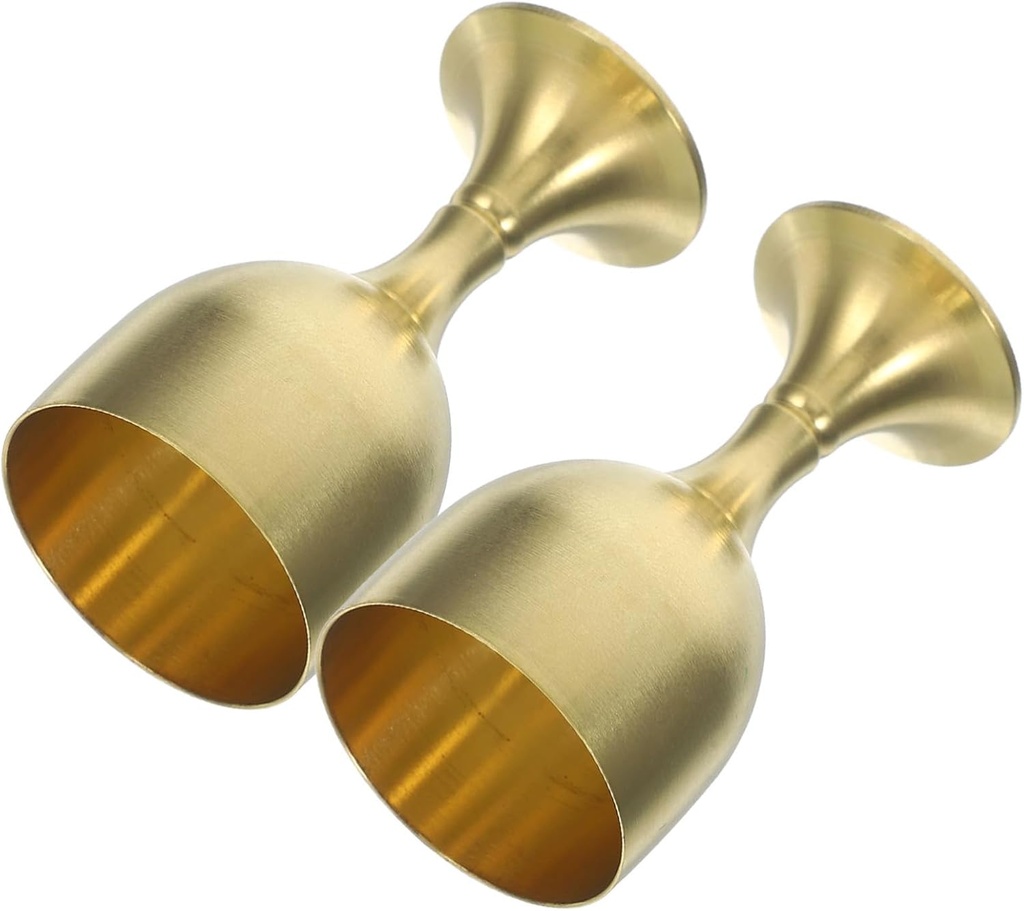 VILLCASE 2pcs Altar Wine Cup, Copper Alloy Goblet, Golden Decorative Offering Cup, Small Metal Chalice for Rituals and Tabletop Decor