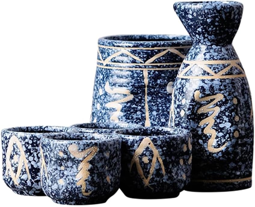 Japanese Ceramic Sake Set Warmer,Vintage Sake Cup Ceramic Japanese Sake Set,Traditional Retro Porcelain Crafts Sake Cup for Cold/Warm/Hot Sake/Shochu/Tea-Dinnerware W