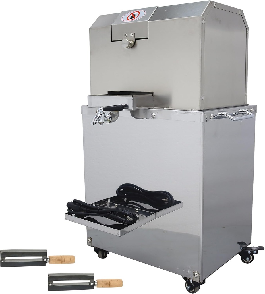 110V 750W Commercial Sugar Cane Press Juice Machine, 4 Rolls Stainless Steel Electric Sugarcane Juicer Grinder Extractor, W/Top Feed Port and 2 Sets Peeling Knives