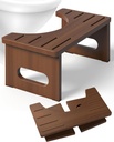 Foldable Toilet Stool, 7 Inches Bamboo Toilet Stool Squat for Adults, Collapsible Poop Stool for Bathroom, Potty Step Stool with Non-Slip Strip (Tawny)
