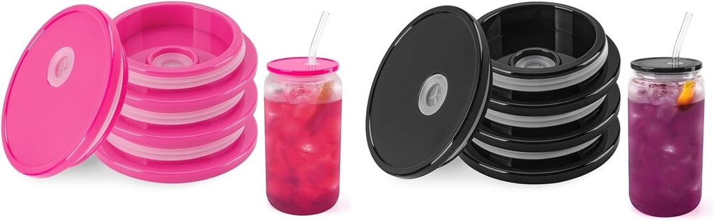 Joyclub A Bundle of 8 Pack Acrylic Lids for 16 oz Glass Cups with Bamboo Lids and Straws Reusable Iced Coffee Cup Beer Can Drinking Glasses for Smoothie Whiskey Boba Soda Tea Gift