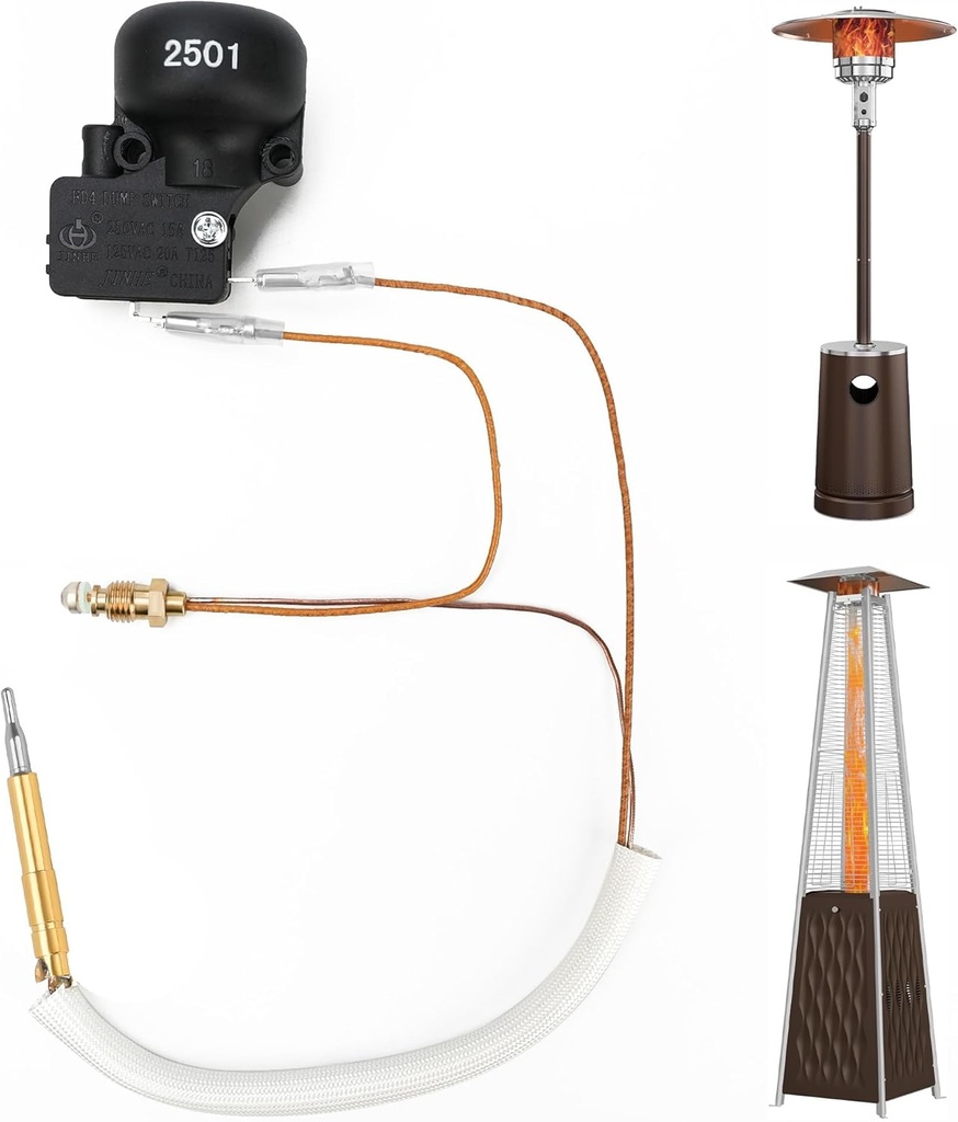 NUPICK Patio Heater Replacement Parts, Outdoor Patio Heater Thermocouple & Tilt Switch Repair Propane, Glass Tube, Gas Heater, Thermocouple Replacement for Tower Heater