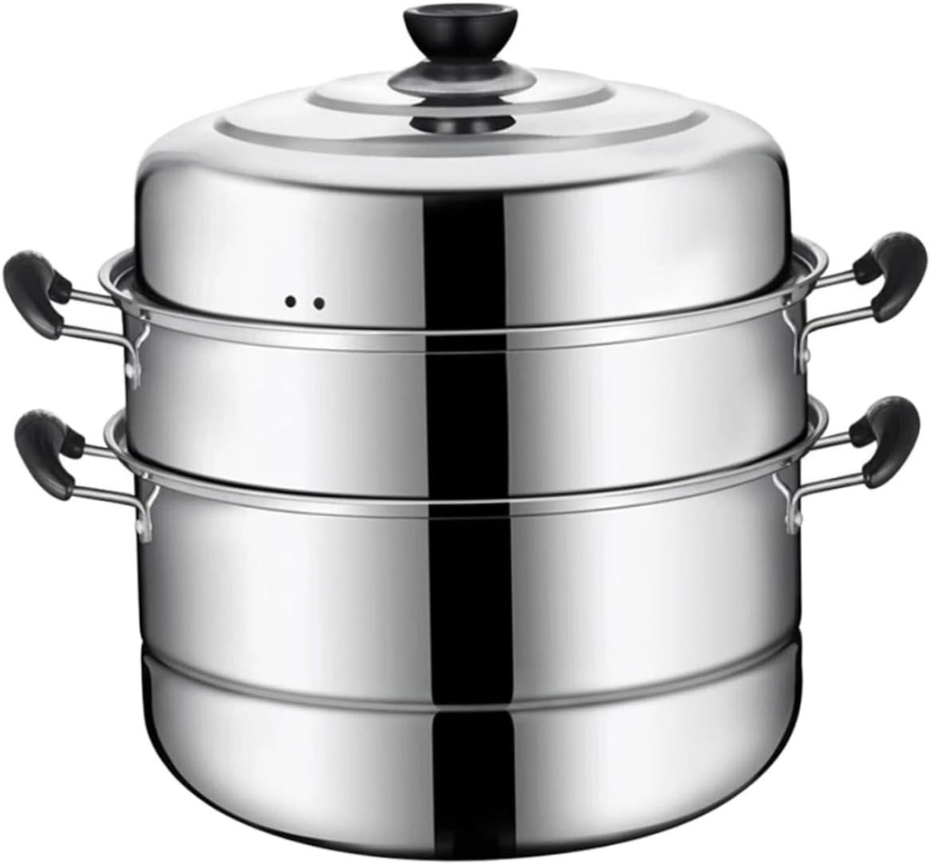 Stainless Steel Three-layer Steamer Pot Energy-saving Cookware for Cooking Vegetables Seafood and More Space-saving Design with Anti-scald Handle