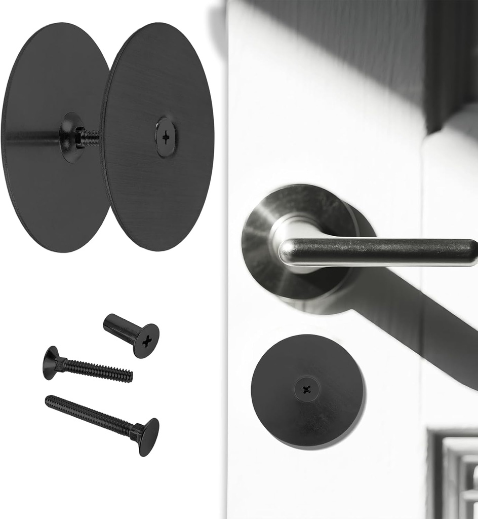 Door Hole Cover Plate, Deadbolt Cover Plate, Door Knob Hole Cover with 1 Inch and 1.5 Inch Connecting Screws, 2-5/8" Diameter, Repair Locks and Doors Hole for Home Security (Black)