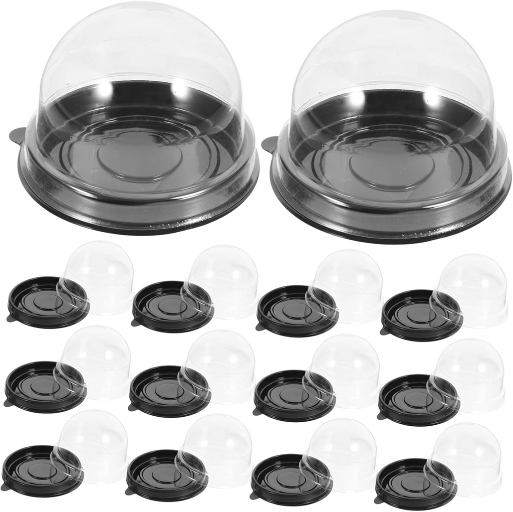 BESTYASH 50pcs Mini Cake Boxes with Black Base Transparent Moon Cake Holders Individual Cupcake Containers for Bakery Shops and Desserts Storage