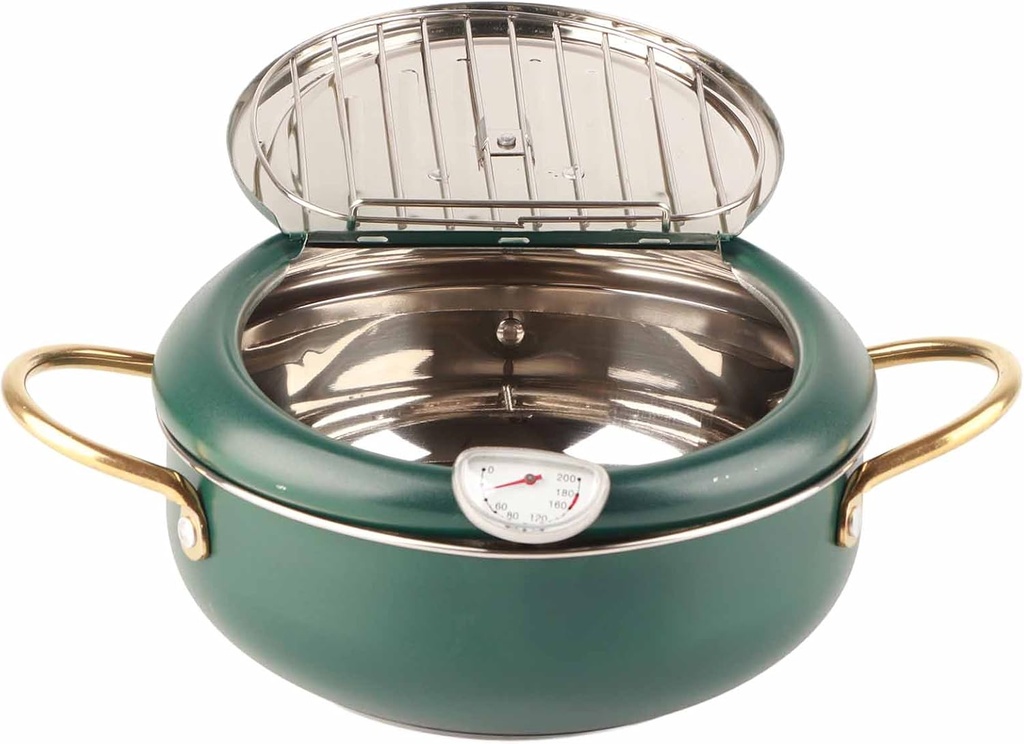 Joyzan Stainless Steel Deep Frying Pot with Thermometer,Nonstick Cooking Fryer Lid Oil Drip Drainer Rack Japanese Tempura Pan Controllable Saucepan Induction Cooker Electric Stove Kitchen French Fries