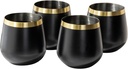 MyGift Modern 12 oz Matte Black Stemless Wine Glasses, Stainless Steel Cocktail Cups with Brass Tone Rim, Set of 4