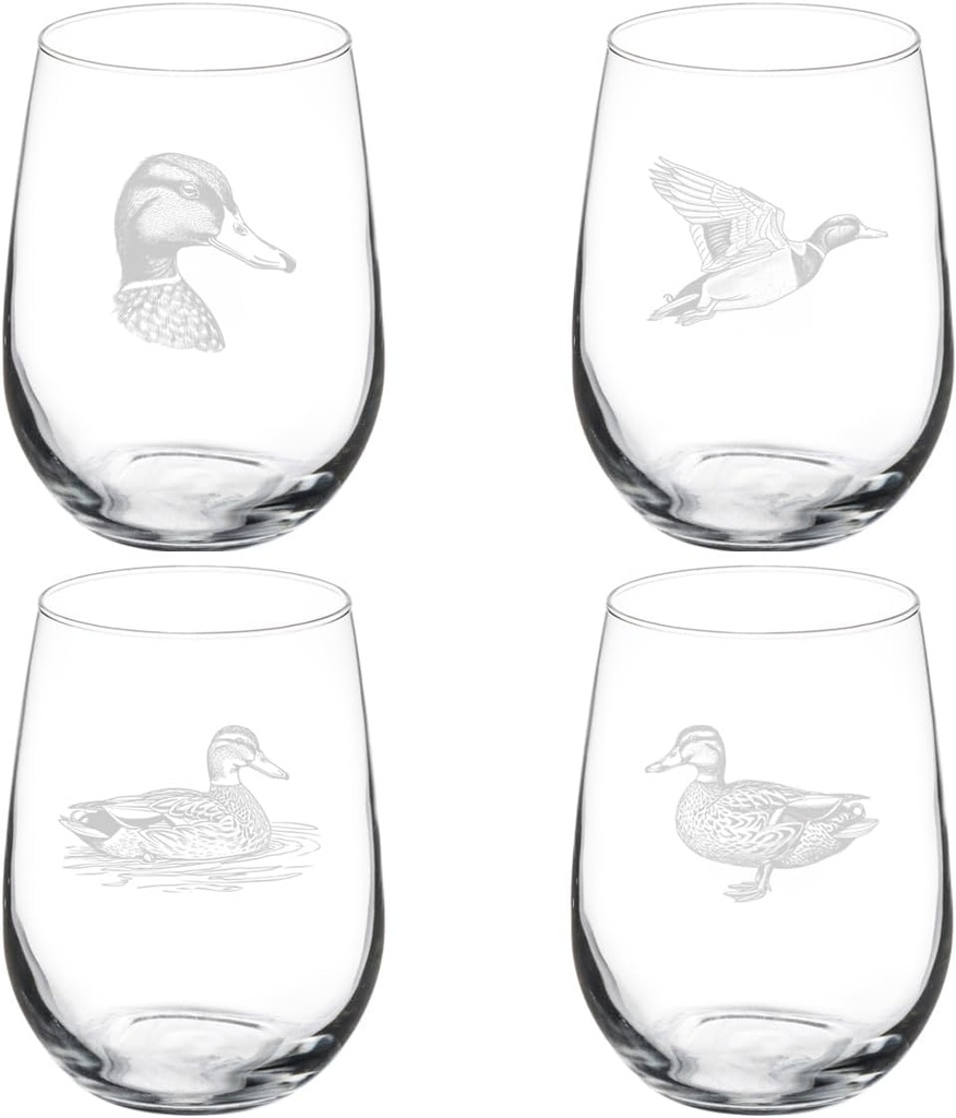 MIP Set of 4 Wine Glass Gift Duck Collection (17 oz Stemless)