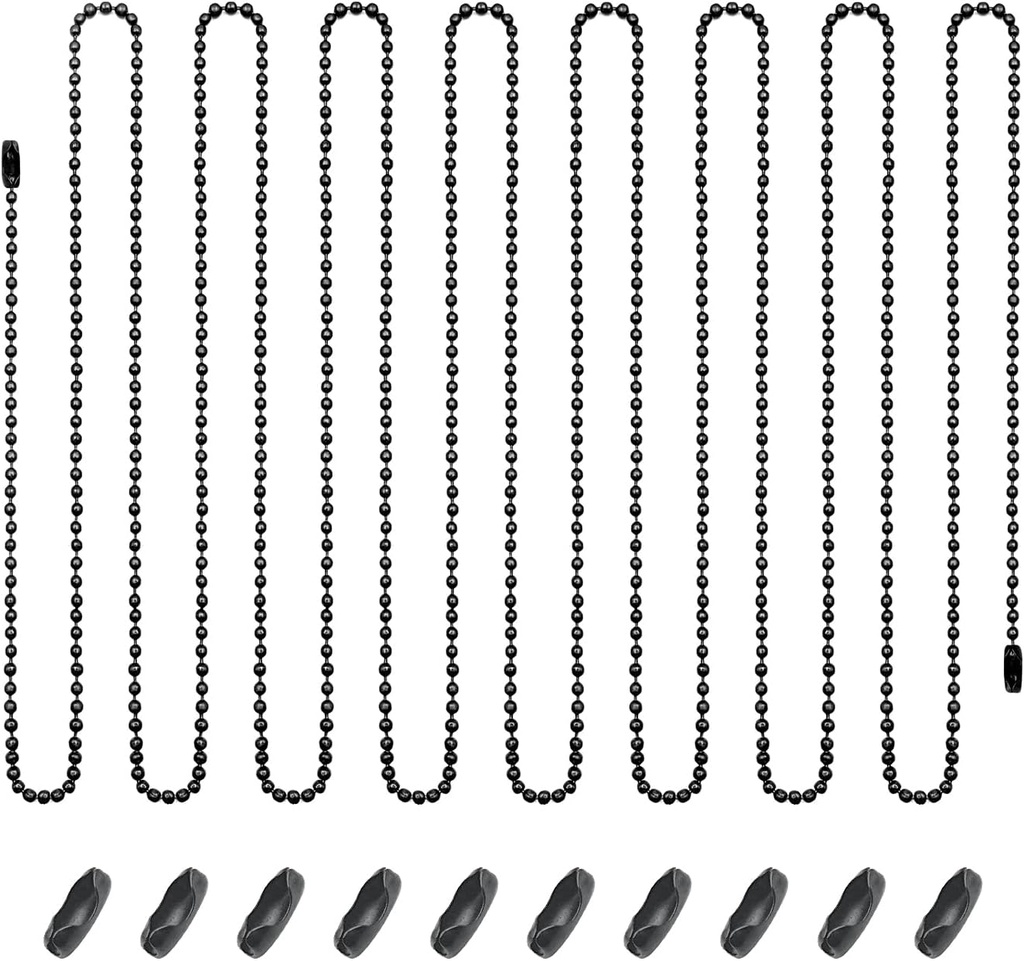 Ceiling Fan Pull Chain Extender, 12Feet 3mm Diameter Beaded Ball Fan Light Extension Pull Chain with 10 Matching Connectors(Black)
