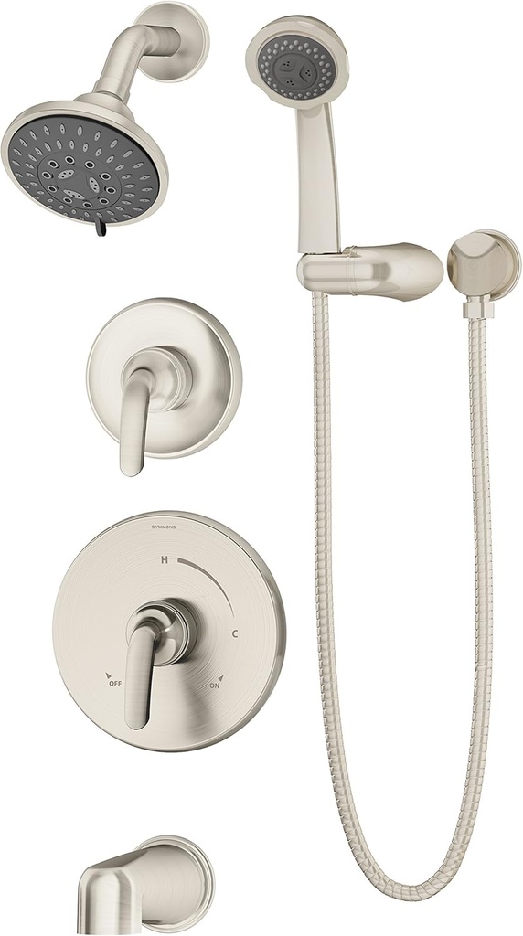Symmons 5506-STN-1.5-TRM Elm 2-Handle Tub and 5-Spray Shower Trim with 3-Spray Hand Shower in Satin Nickel (Valves Not Included)
