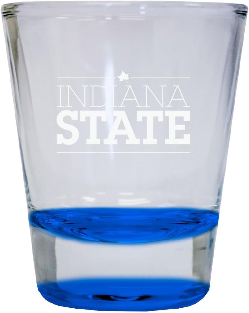 R and R Imports Indiana State University 2 oz Engraved Shot Glass Round Blue Officially Licensed Collegiate Product Single Unit