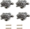 Jinyuanchao Ocean Turtles Handle 4PCS, Metal Dresser Drawer Cabinet Door Knobs Pulls Handles Home Bathroom Beach Nautical Coastal/Forest Decor Animal Series (Turtle, Pewter)