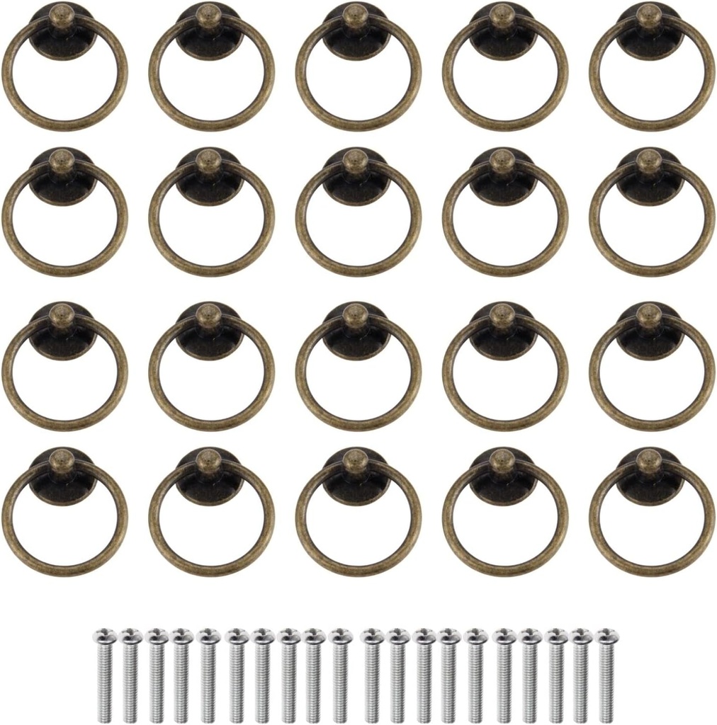 20PCS Vintage Dresser Ring Handles, Yetaha Antique Bronze Drop Knobs Zinc Alloy Cabinet Pulls for Drawer Closet Wardrobe Cupboard Door Kitchen Furniture Decoration, with Screws