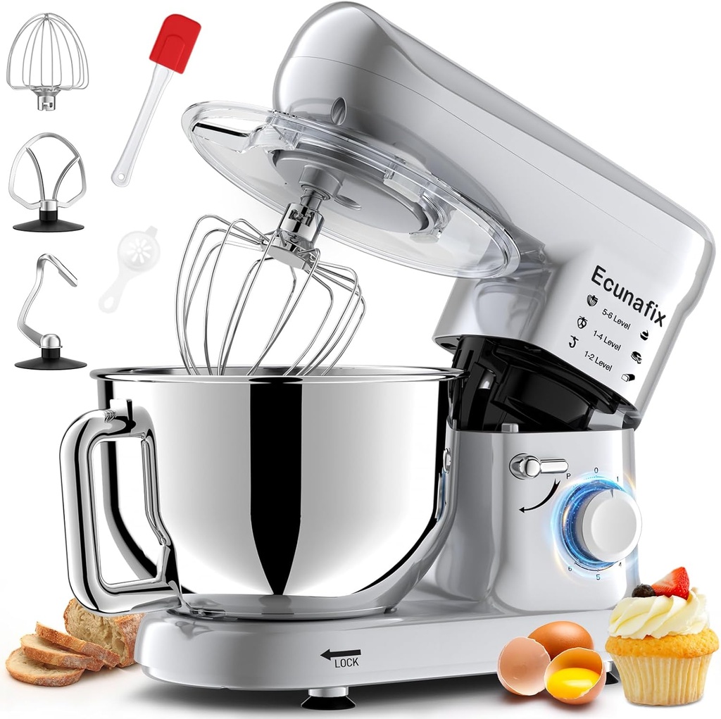 Kitchen Stand Mixer, 6.5Qt Household Stand Mixers, 660W 6+P Speed Tilt-Head Electric Dough Mixer, Food Mixers for Daily Use with Dough Hooks, Whisk, Beater