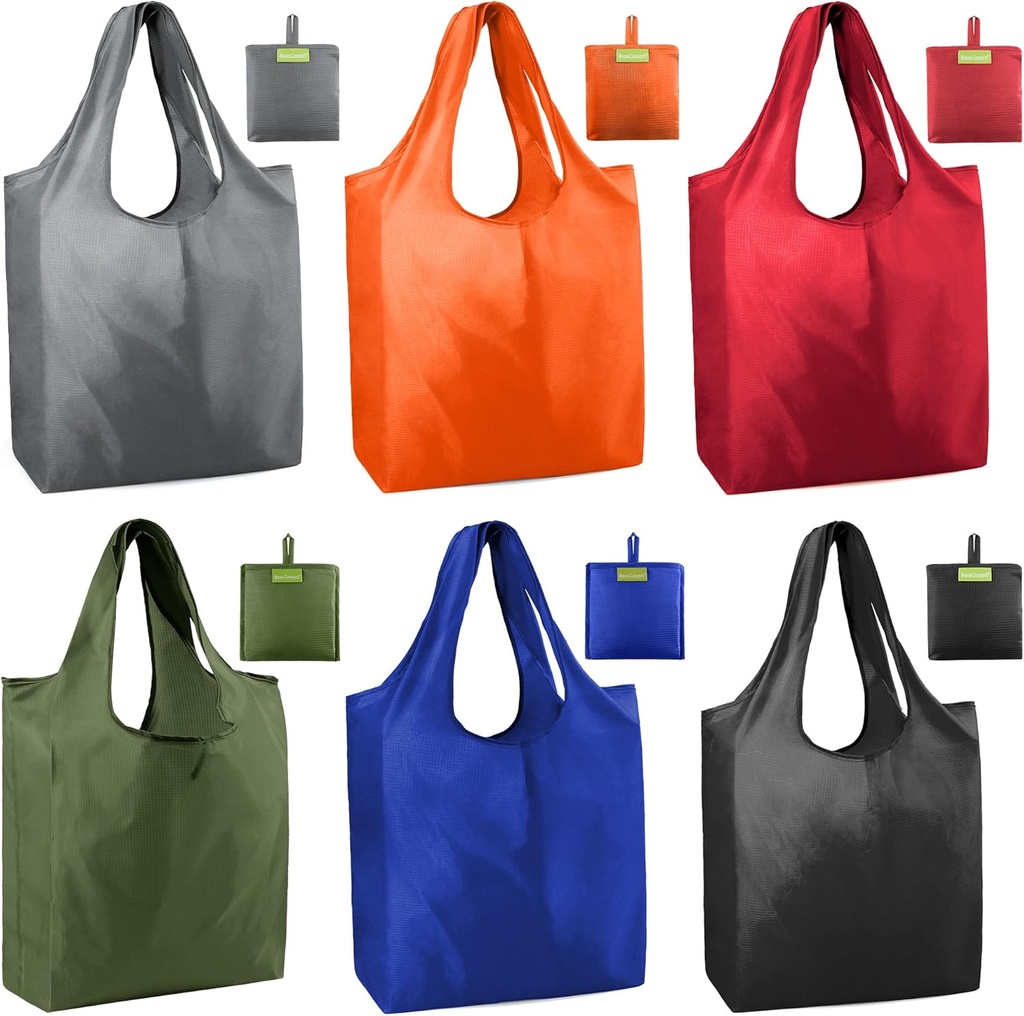 BeeGreen Colorful Kitchen Reusable Grocery Bags - Heavy Duty Foldable Polyester Shopping Bag With Handles, Bulk Travel Tote Bag with Pockets for Women Cloth Reusable Gift Bags​