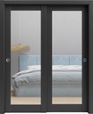 Sliding Closet Door SARTODOORS Lucia 1299 Bypass Interior Doors with Mirror, Solid Wood, 72x80, Black, Modern Style Hardware Included