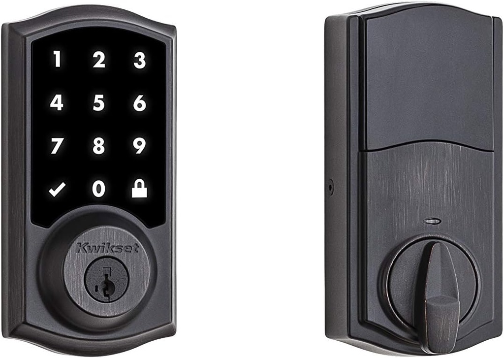 Kwikset 916 Keyless Entry Touchscreen SmartCode Electronic Deadbolt Smart Lock featuring SmartKey Security and ZigBee 3.0 Technology in Traditional Venetian Bronze, Zigbee Hub sold seperately