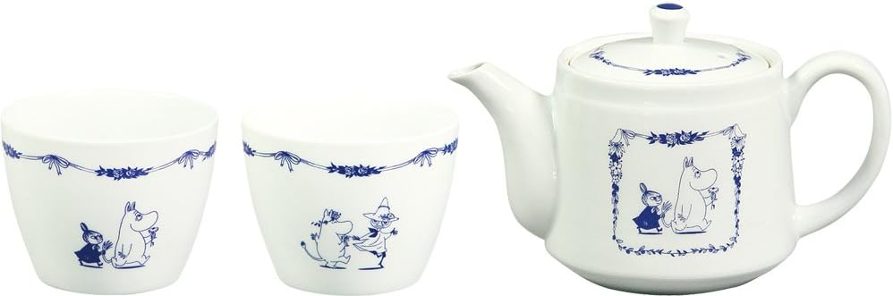 World Create 14733 Moomin Pot Cup, Hasami Yaki, Moomin & Little Me & Snufkin, Set of 3, Blue Country Series