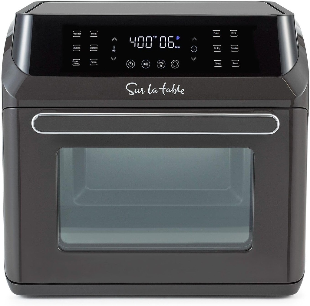 Sur La Table 16-Qt Air Fryer Oven – 7-in-1 Countertop Convection Cooker with Rotisserie, LED Display, 12 Presets, Nonstick Basket, Dishwasher, Heats to 450°F