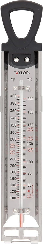 Taylor Stainless Steel Candy and Deep Fry Thermometer, 12-Inch Analog Paddle with Pan Clip, Ideal for Frying, Sugar, Brewing, Syrup, and More